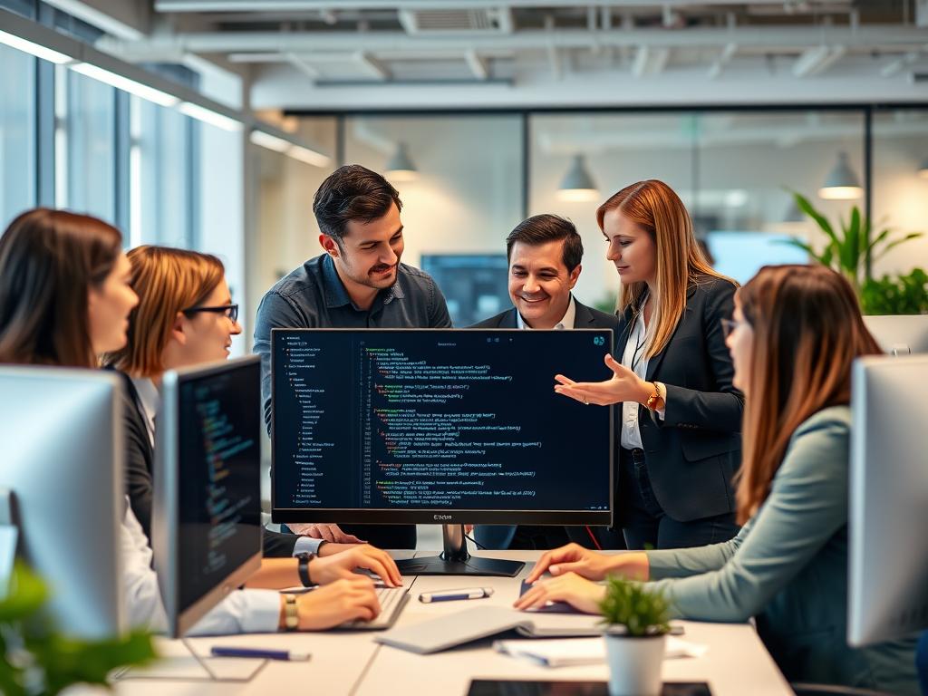 Utvecklingsteam som samarbetar med AI-verktyg för kodgenerering