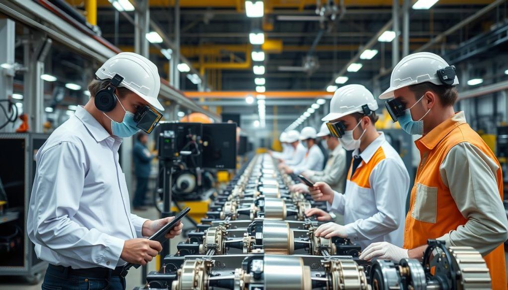 Visual inspection being performed in an industrial manufacturing facility Visual inspection being performed in an industrial manufacturing facility