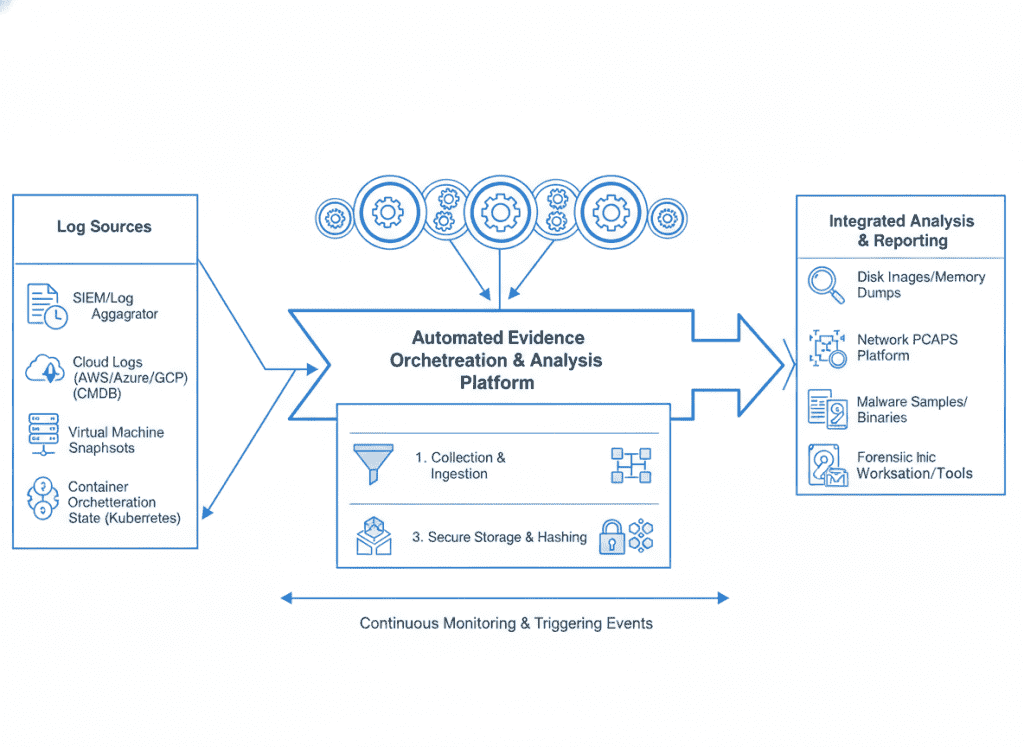 Automated evidence collection workflow showing system integration