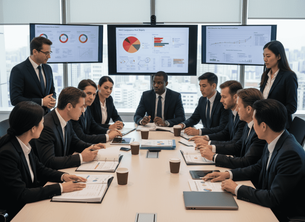 Board meeting discussing NIS2 compliance risk management strategies