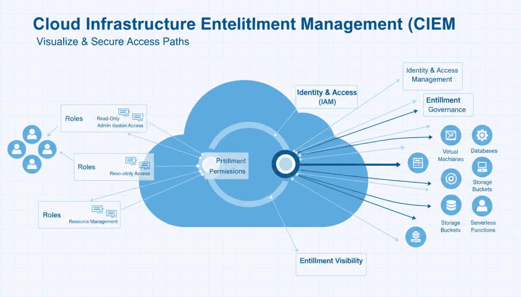 Cloud Infrastructure Entitlement Management visualization showing permission relationships for cloud security provider selection