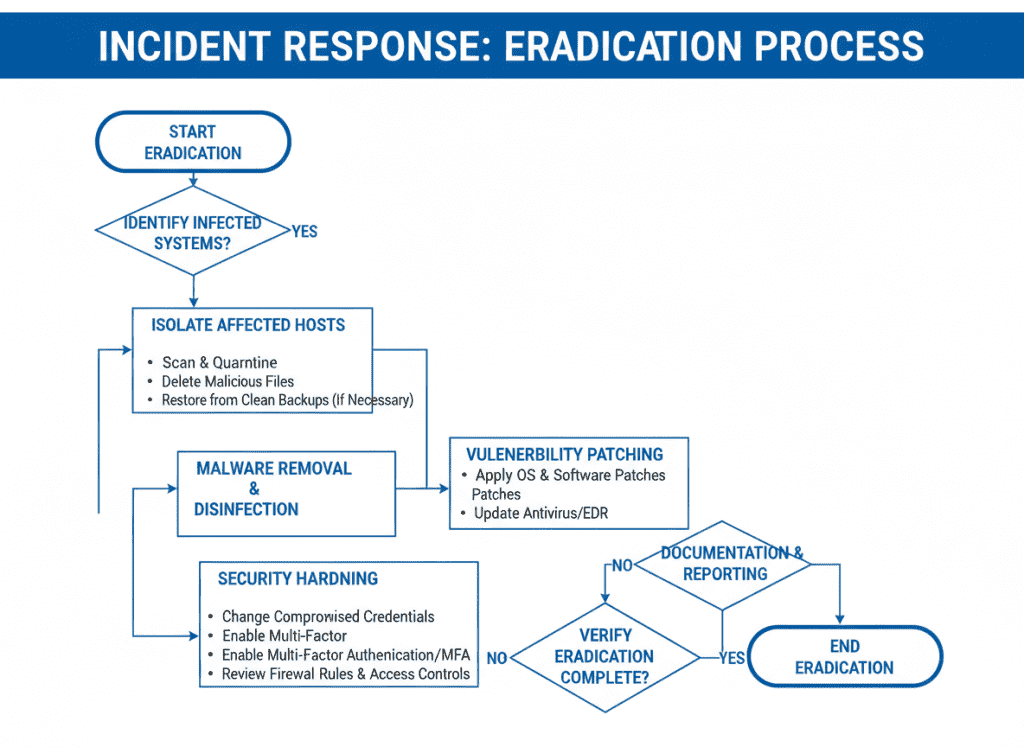 Documented eradication workflow showing remediation steps