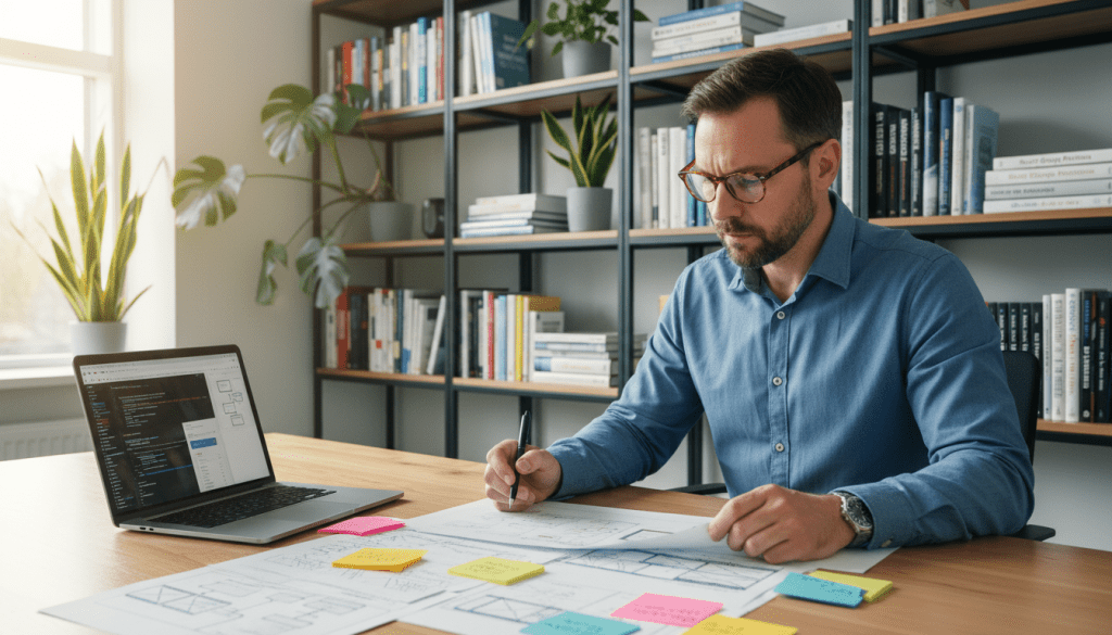 IT-konsulent analyserer prosjektomfang for webutvikling