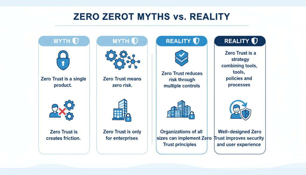 Infographic showing common zero trust misconceptions and realities