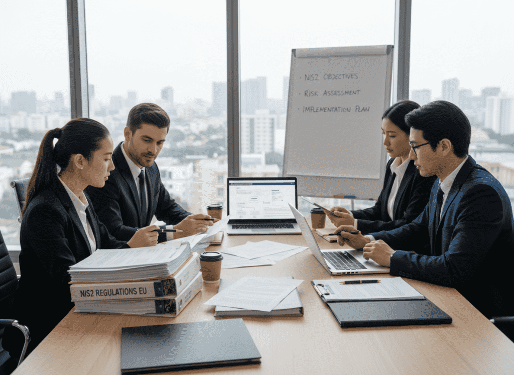 Legal and IT teams collaborating on NIS2 compliance documentation