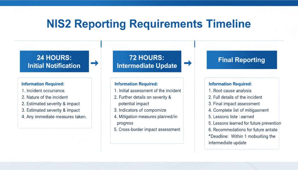 NIS2 reporting timeline showing key notification deadlines and requirements