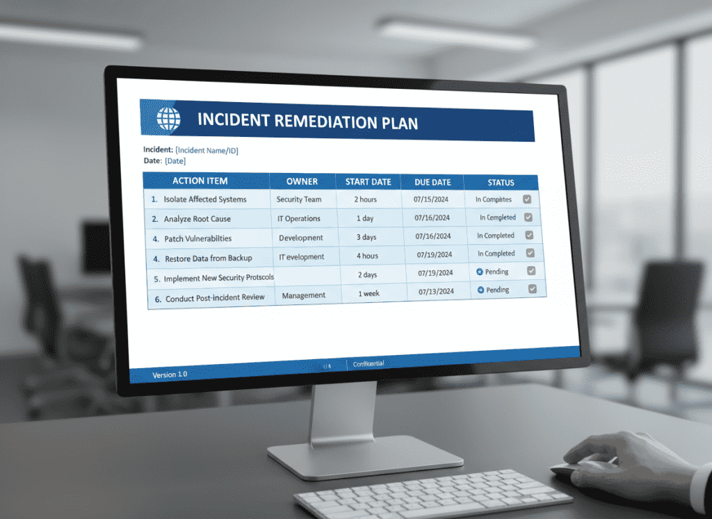 Remediation plan template with action items and timelines