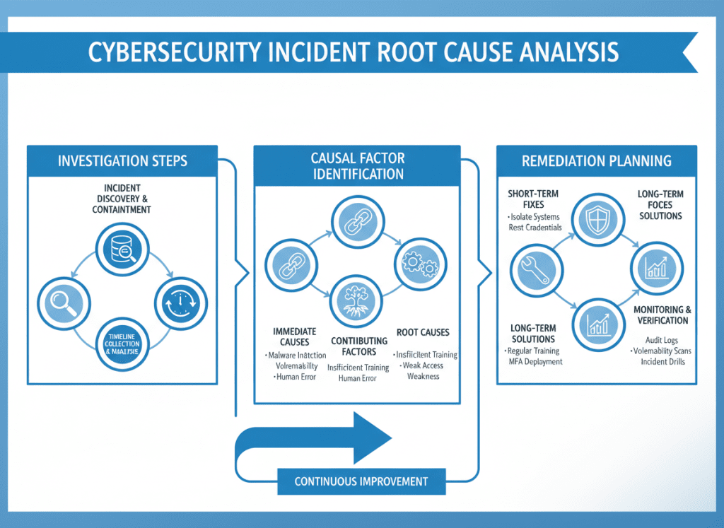 Root cause analysis methodology showing investigation process