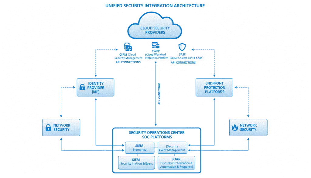 Security integration architecture showing cloud security provider integration with existing tools