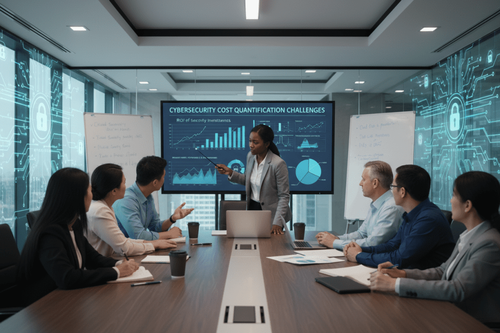Security team discussing challenges in cybersecurity cost quantification