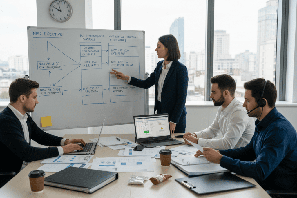 Security team mapping NIS2 requirements to existing security frameworks