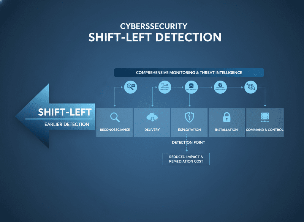 Shift-left detection concept showing early threat detection