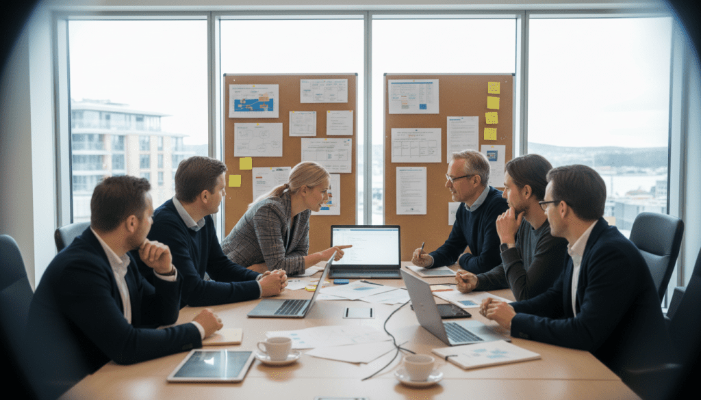 Utviklerteam samarbeider om systemutvikling